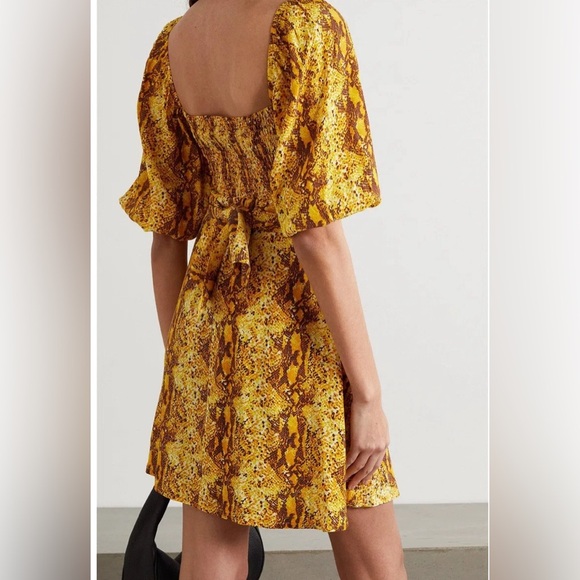 FAITHFULL THE BRAND Snakeskin Print Mini Dress Puff Sleeve Sweetheart Cut 4 S - Picture 3 of 11